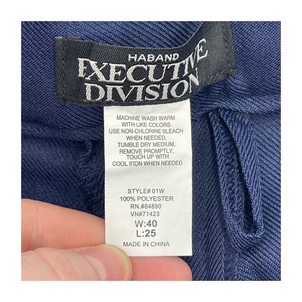 Haband Executive Decision Dress Pants Mens 40 X 25 Navy Pockets Wide Leg Pull On - Picture 3 of 7